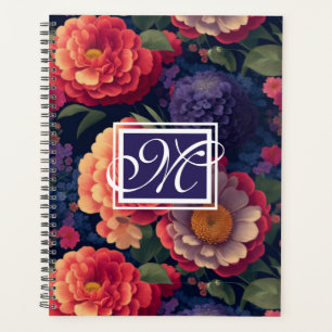 Agenda Elegante monograma romántico floral naranja rojo