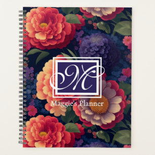 Agenda Elegante monograma romántico floral naranja rojo
