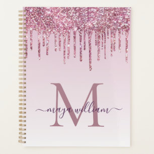 Agenda Elegante Monograma Rosa Purpurina Driner Planner