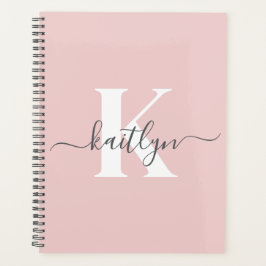 Agenda Elegante Monograma Rubor con guión gris rosado