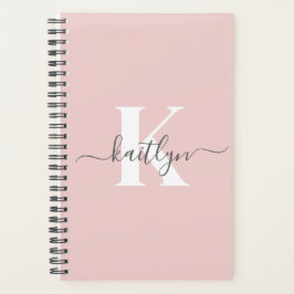 Agenda Elegante Monograma Rubor con guión gris rosado