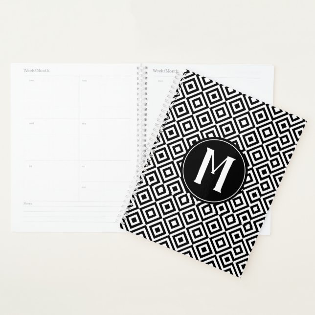 Agenda Elegante Monogramado en blanco y negro (Demostración)