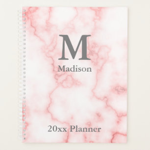 Agenda Elegante Monogramado Faux Pink Marble Planner