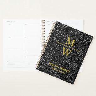 Agenda Elegante Monogramed Luxe Look Black Gold Lettering