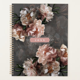 Agenda Elegante Moody Flowers Rosa Personalizado de Swirl