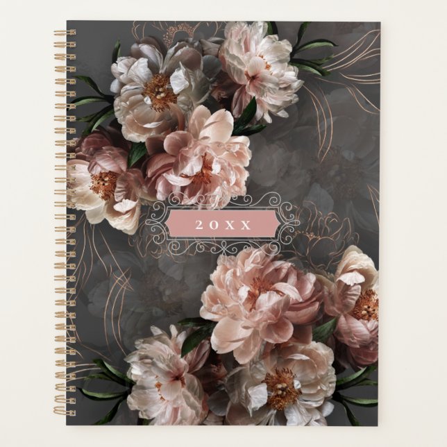 Agenda Elegante Moody Flowers Rosa Personalizado de Swirl (Anverso)