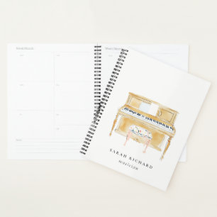 Agenda Elegante músico de piano con acuarela profesora de