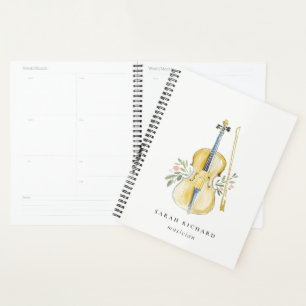 Agenda Elegante Músico de Violín con Acuarela Profesor de