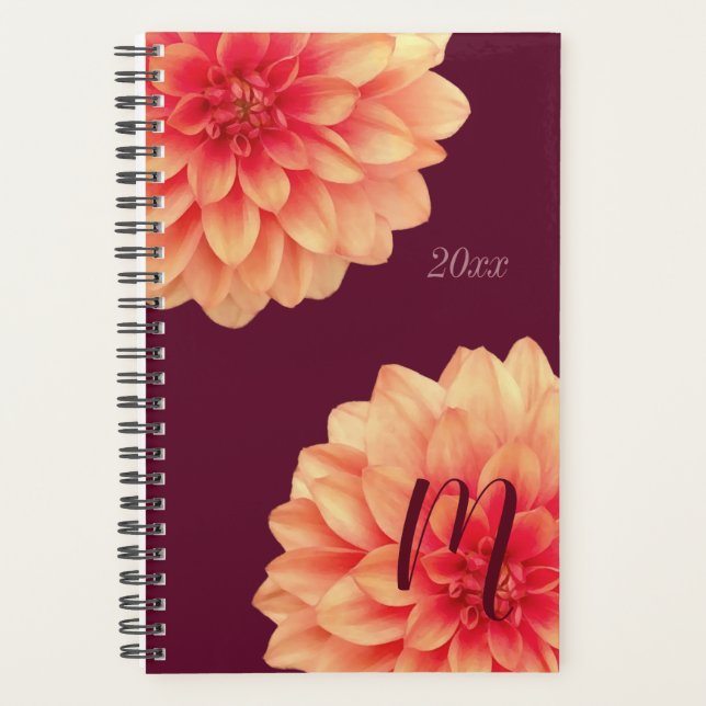Agenda Elegante Naranja Dahlias Flores Monograma de Borgo (Anverso)