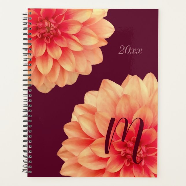 Agenda Elegante Naranja Dahlias Flores Monograma de Borgo (Anverso)