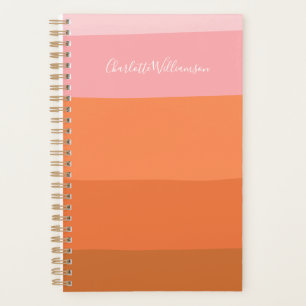 Agenda Elegante Naranja rosa Abstract Stripes Script Name