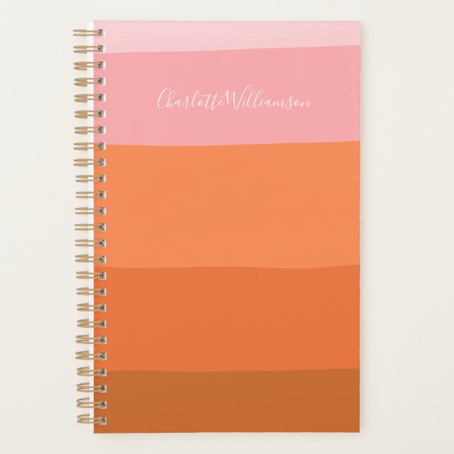 Agenda Elegante Naranja rosa Abstract Stripes Script Name (Anverso)
