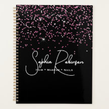 Elegante Negocio de Salón de Glitter Negro y Rosa