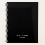 Agenda Elegante negocio profesional de nombres negros<br><div class="desc">personalizado blanco y negro minimalista texto elegante planificador. Texto blanco completamente personalizable,  fondo plano negro sólido. Puede personalizar con nombre y apellido y título,  año,  nombre de la empresa,  profesionales,  negocios,  etc</div>