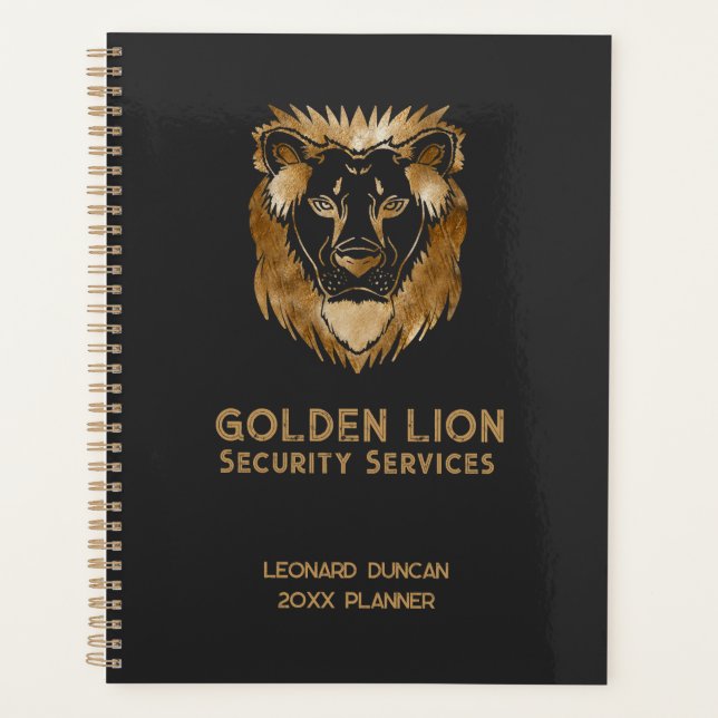 Agenda Elegante Negra de Servicios de Seguridad de Leones (Anverso)