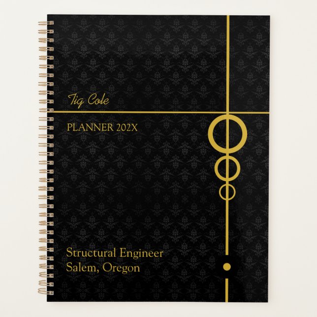 Agenda Elegante negro y oro personalizado (Anverso)