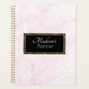 Agenda Elegante nombre abstracto moderno rosa mármol oro
