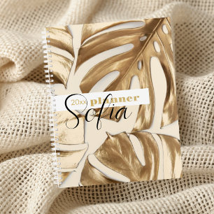 Agenda Elegante nombre de hoja de oro tropical semanal y