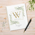 Agenda Elegante Nombre Monograma de Verdor 2023<br><div class="desc">Elegante monograma de color de agua con nombre de monograma 2023 con una inicial de monograma dorado. Diseñado por Thisisnotme©</div>