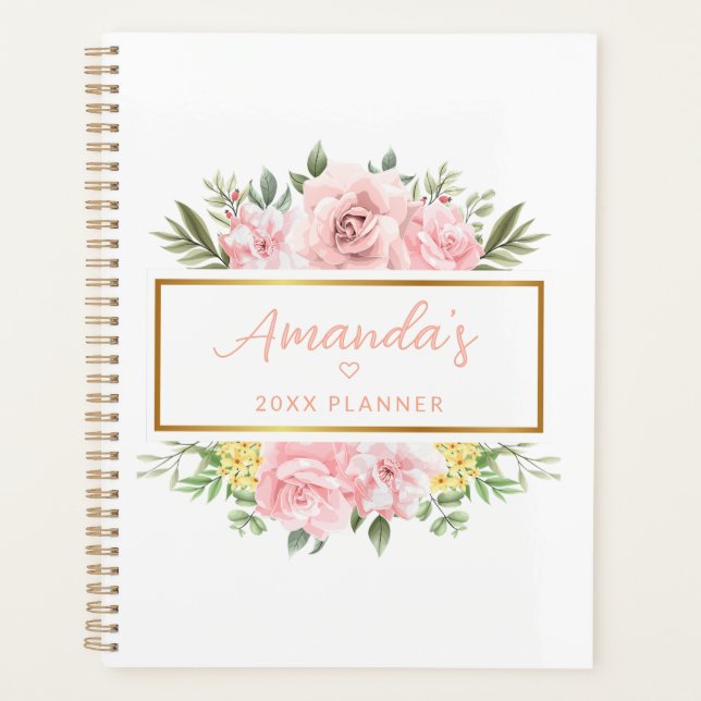 Agenda Elegante nombre personalizado de flor rosa rosa ro (Anverso)