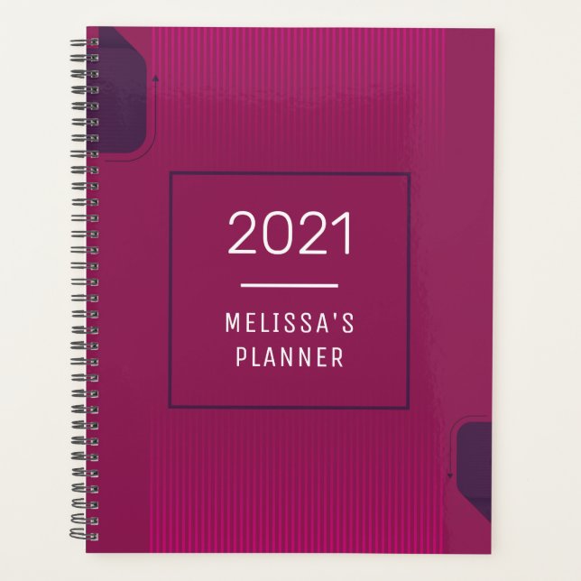 Agenda Elegante Nombre Personalizado Púrpura Rosa 2021 (Anverso)