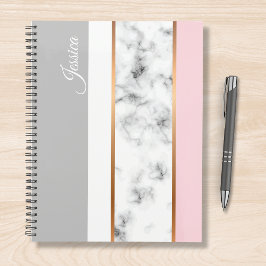 Agenda Elegante nombre personalizado rosa gris de mármol 