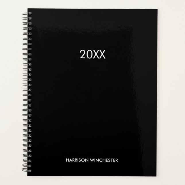 Agenda Elegante nombre profesional negro personalizado añ (Anverso)