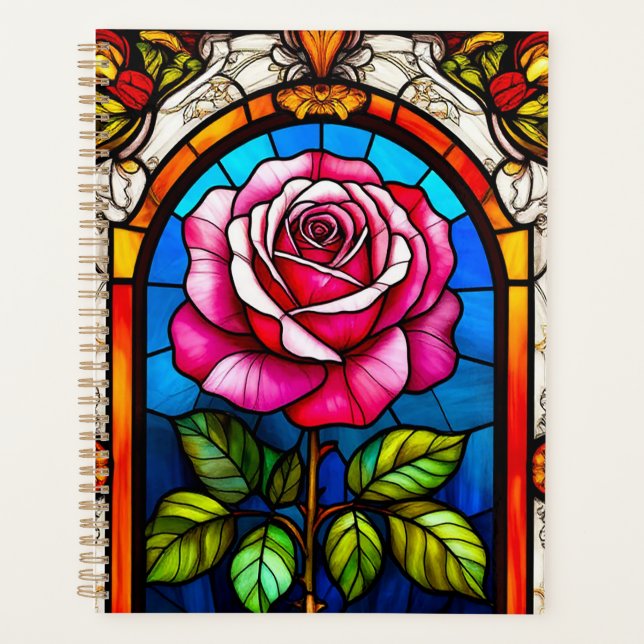 Agenda Elegante obra de cristal manchado de un vibrante R (Anverso)