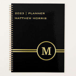 Agenda Elegante oro Monograma personalizado sobre negro