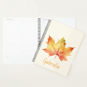 Agenda Elegante Otoño Caída Acuarela Floral Personalizada