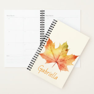 Agenda Elegante Otoño Caída Acuarela Floral Personalizada