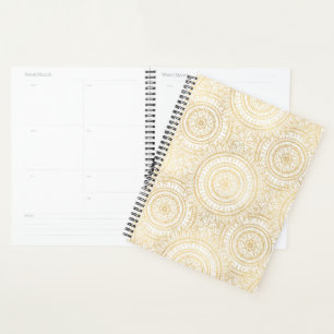 Agenda Elegante Patrón blanco de girasol Mandala dorado