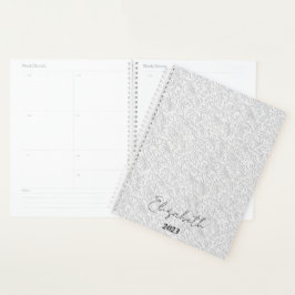 Agenda Elegante patrón blanco personalizado, año personal