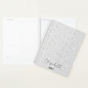 Agenda Elegante patrón blanco personalizado, año personal