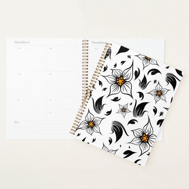 Agenda Elegante patrón botánico floral blanco y negro (Subido por el creador)