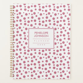 Agenda Elegante patrón de lunares rosa y blanco
