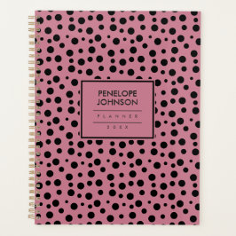Agenda Elegante patrón de lunares rosa y negro