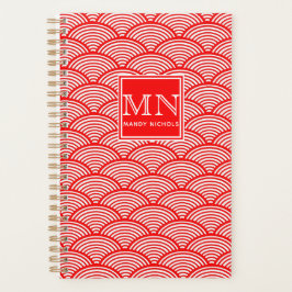 Agenda Elegante patrón de onda rojo japonés monogramado
