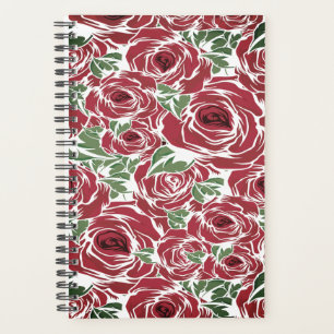 Agenda Elegante patrón de Rosa Vintage - Floral roja y ve