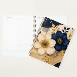 Agenda Elegante patrón floral botánico en azul marino y d