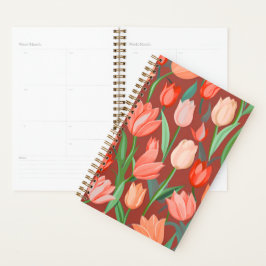 Agenda Elegante Patrón Floral de Tulipán - Primavera Roja