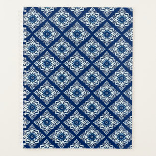 Agenda Elegante patrón floral geométrico azul