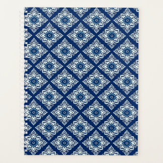 Agenda Elegante patrón floral geométrico azul