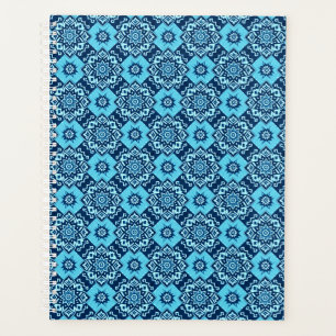 Agenda Elegante patrón floral geométrico azul