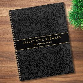 Agenda Elegante patrón floral negro 2026