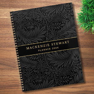 Agenda Elegante patrón floral negro 2026