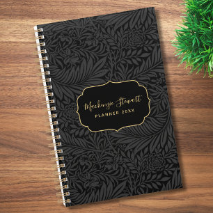 Agenda Elegante patrón floral negro 2026
