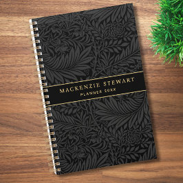 Agenda Elegante patrón floral negro 2026