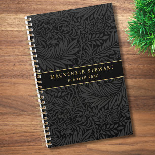Agenda Elegante patrón floral negro 2026