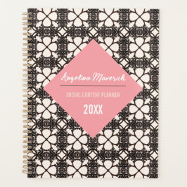 Agenda Elegante patrón floral negro titular de texto rosa